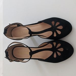 Chase + Chloe Kimmy black flapper costume shoes, teardrop toe, 20s-40s, size 8.5